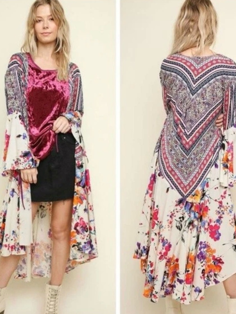 Umgee boho long duster kimono with bell sleeves